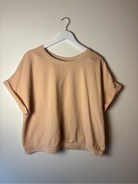 Fabletics Peach French Terry Short Sleeve Cropped Sweatshirt, size 1X